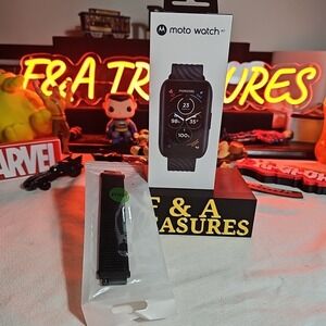 Open Box Motorola Moto Watch 40 Smart Watch Black MOSWZ40-PB Tested Extra Band